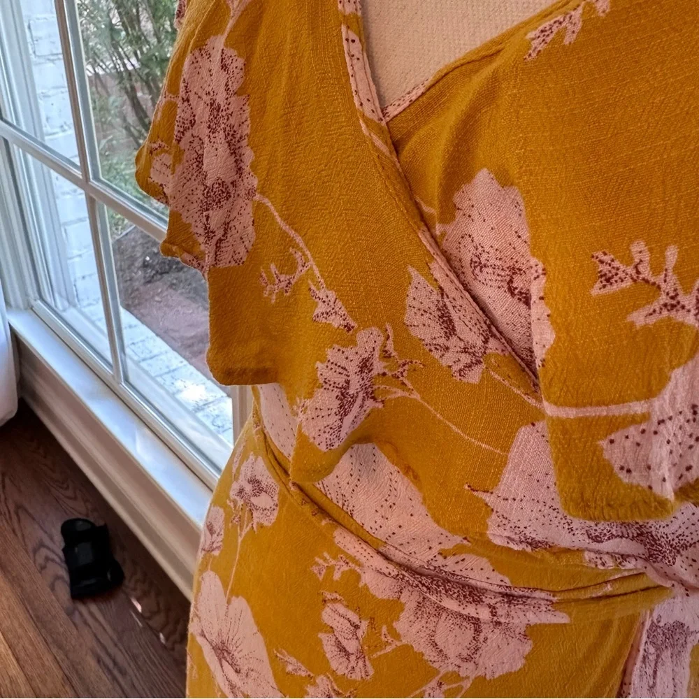 Free People French Quarter Yellow Floral Print Wrap Dress Size Large - Picture 3 of 8